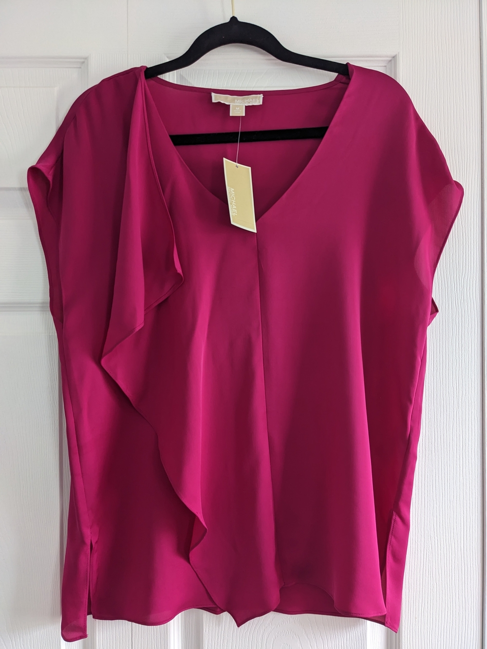 Michael Kors Fuchsia V-Neck Ruffle Sleeve Blouse NWT
